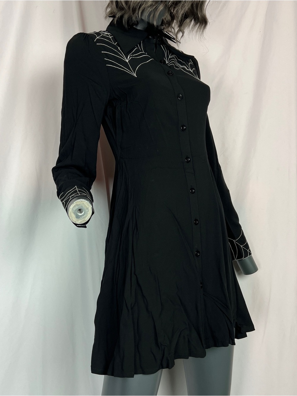 Killstar Black & White Spiderweb Swinger Collared Dress